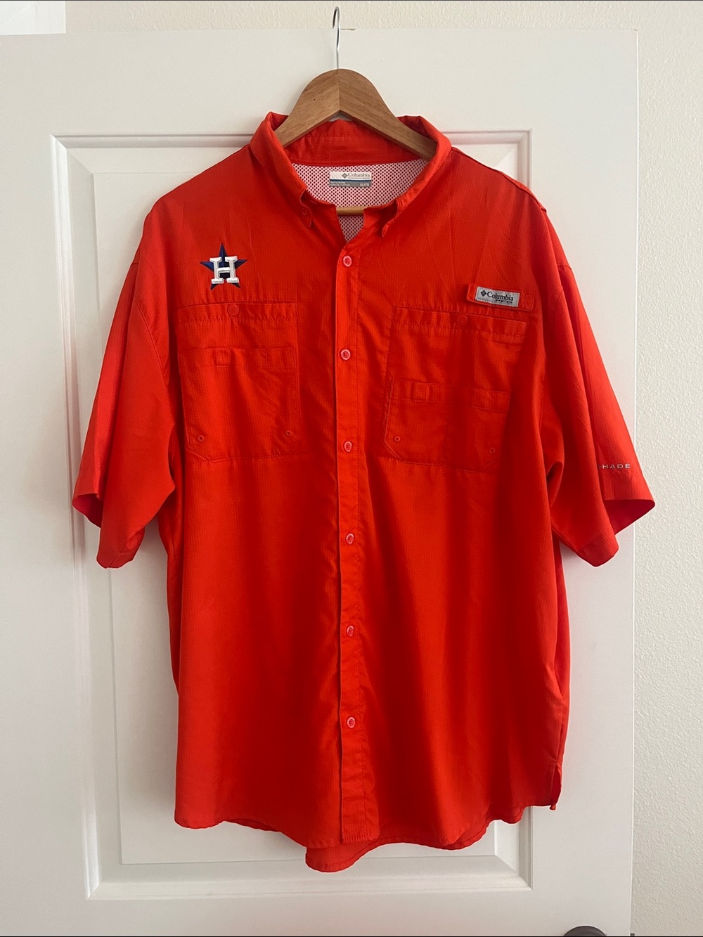 Columbia PFG Houston Astros Orange Short-Sleeve ButtonDown Shirt Baseball MLB